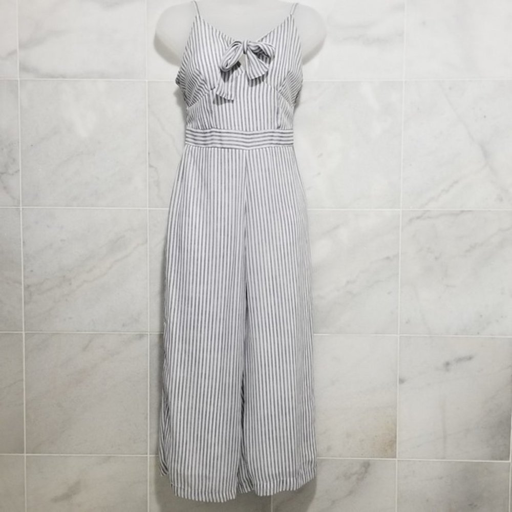 Bow Tie Front Striped Jumpsuit